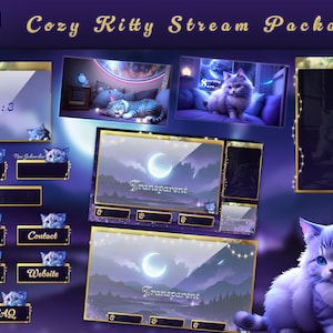 Enchanting and Cozy Kitty Stream Package - Animated - Twitch Overlay Lofi - Twitch Overlay Cozy - Cat Stream Package - Alerts - Cam frame