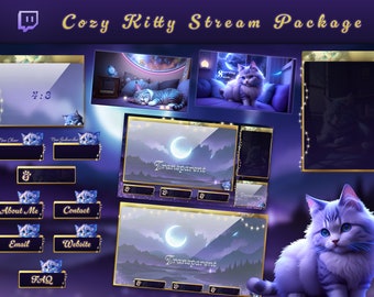 Enchanting and Cozy Kitty Stream Package - Animated - Twitch Overlay Lofi - Twitch Overlay Cozy - Cat Stream Package - Alerts - Cam frame