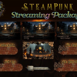 Steampunk Streaming Package, Twitch Overlay, Animated Screens, Alerts