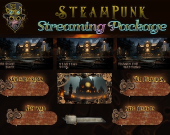 Steampunk Streaming Package, Twitch Overlay, Animated Screens, Alerts