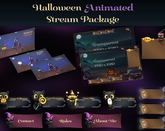 Halloween Stream Package, Animated Stream Overlay, Cute Cat Themed Alerts