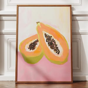 tropical papaya fruit wall art | preppy pink dopamine decor | kitchen summer poster | abstract pastel food art print | whimsical decor