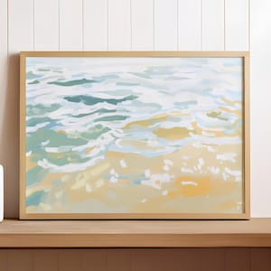 cartel del océano | cartel del mar | arte de pared de ondas | Impresión artística minimalista relajante | decoración luminosa | Decoración marítima moderna beige | póster horizontal
