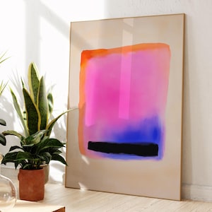 vibrant abstract poster | minimalist neon gradient colors print | modern dopamine decor | pink & orange and blue statement piece wall art