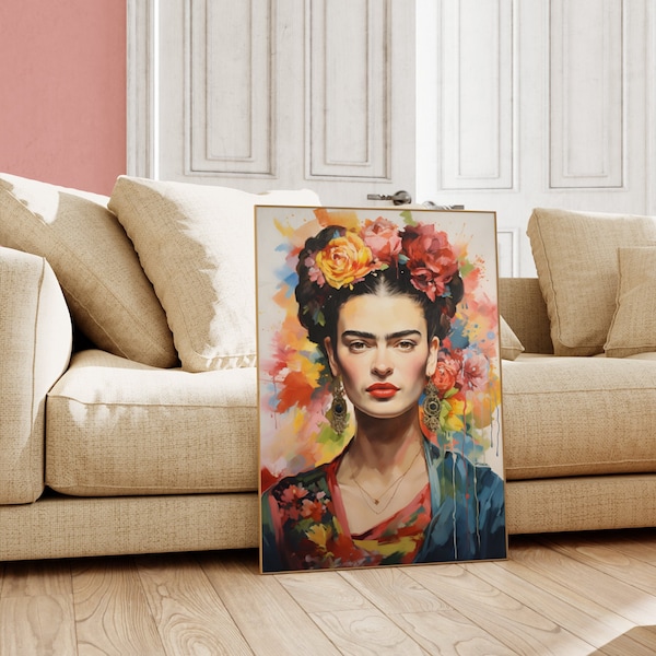 Affiche Frida Kahlo | Impression d'art Frida Kahlo * Idée cadeau | Frida Kahlo Portrait Mur Art * Fleurs | Affiche féminisme, affiche d'icône de style