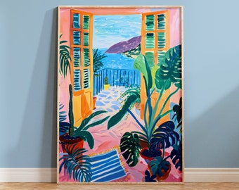 Matisse open window | Matisse inspired wall art | modern mediterranean art print | dopamine decor | monstera posters | optional wooden frame
