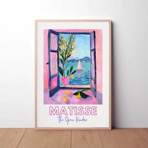Matisse ouvre la fenêtre | Matisse a inspiré l’art mural | impression d’art méditerranéen moderne | décor de dopamine rose | affiche de citrons | impression de lac