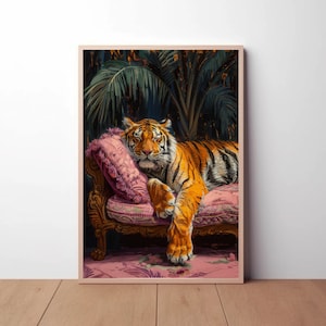 Tiger poster | Tiger painting | retro wall art | vintage tiger art print | tiger on sofa | fauvist art | poster without frame