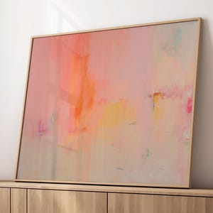 horisontell mjukt rodnande rosa abstrakt väggkonst | minimalistisk pastellfärgad poster | stor modern neutral organisk inredning | Japandi-konst
