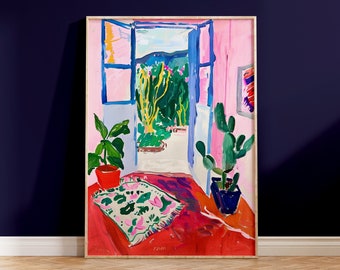 Matisse open window art print | Matisse inspired wall art | modern mediterranean art print | dopamine decor | optional wooden frame