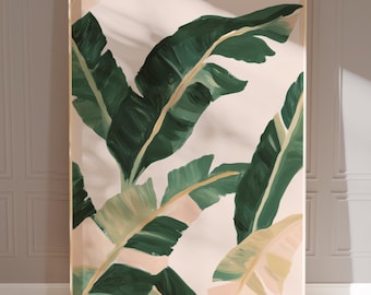 minimalist greenery art print | tropical leaf poster | modern botanical art | banana leaf wall art | neutral nature aesthetic | plant print