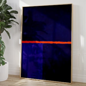 blue & orange minimalist abstract poster | color field painting | deep vibrant blue modern art | bold glowing color block art print