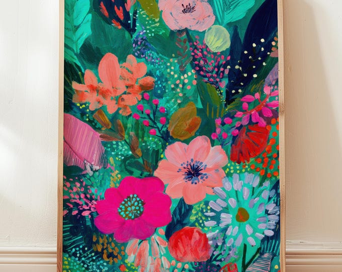 whimsical floral art print | vibrant abstract botanical poster | cheerful dopamine decor | enchanted flower art print | modern garden print