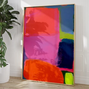 modern maximalist colorful statement decor | mid century dopamine decor abstract poster | neon pink & cobalt blue wall art | color therapy