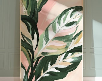 minimalist fauvist botanical poster | modern greenery wall art | pastel abstract plant print | leaf painting | earthy aesthetic decor