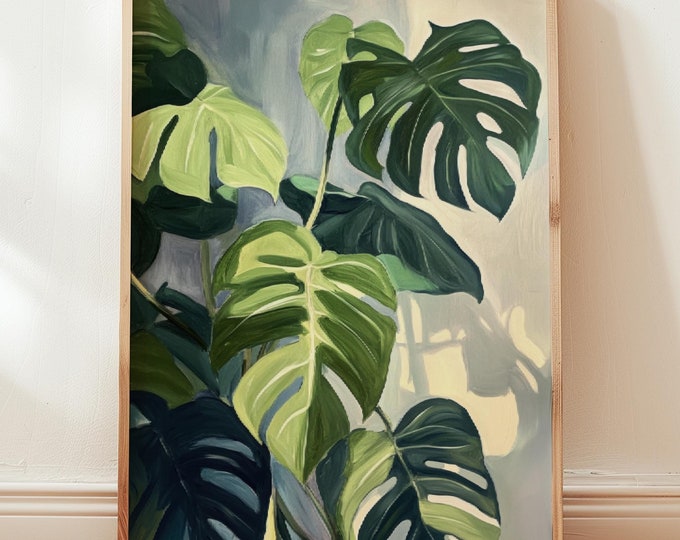 monstera painting | botanical art | monstera posters | elegant decor | modern plant wall art | gift for plant lover