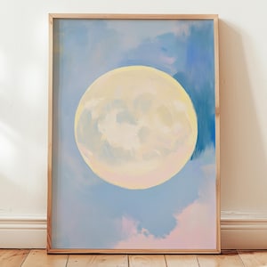 pastel moon art print | dreamy full moon painting | celestial wall decor | soft aesthetic boho minimalist decor | nursery art print | whimsical mystical full moon eclectic gallery wall art