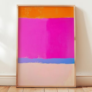 gedurfde minimalistische dopamine decorposter | levendige neonkleurige muurkunst in roze en oranje | moderne abstracte wandkunst | gestreepte kunstprint