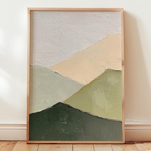 layered textured look poster | abstract minimalist mountain print | neutral earthy scandi decor | serene green landscape wall art
