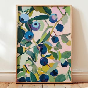 blueberry poster | botanical fruit print | vibrant kitchen decor | modern cottagecore berry art print | dopamine aesthetic decor