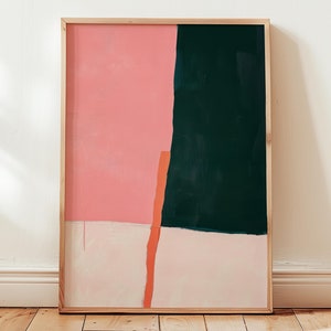 cartel minimalista abstracto | Impresión artística geométrica contemporánea de color rosa, naranja y verde | pintura de bloques de color | cartel moderno abstracto