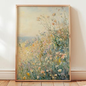 stampa artistica di fiori selvatici | manifesto cottagecore romantico | stampa botanica d'epoca | dipinto floreale con colori pastello morbidi | arte murale impressionista del prato