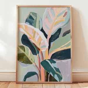pittura botanica moderna e minimalista | poster di foglie di calathea | decorazione da parete neutra e serena | pittura vegetale | regalo per gli amanti delle piante e della natura