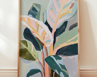 modern minimalist botanical painting | calathea leaf poster | neutral serene wall art | plant painting | gift for plant and nature lover