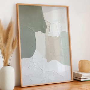 layered textured look abstract poster | sage green and beige art print | neutral nature inspired contemporary decor | scandi wall art