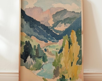 Matisse inspired fauvist landscape art print | abstract earthy mountains painting | mid century wall art | river posters | botanical print
