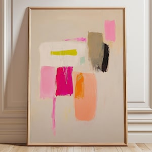 vibrant abstract wabi sabi art print | minimalist mid-century color field poster | boho modern Scandi inspired neon pink gallery wall art | contemporary color block print | modern abstract expressionist minimalist wall art | statement wall art | pink and earthy tones dopamine decor fine art print | peach wall art