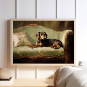 dachshund poster - vintage dog on sofa art print horizontal