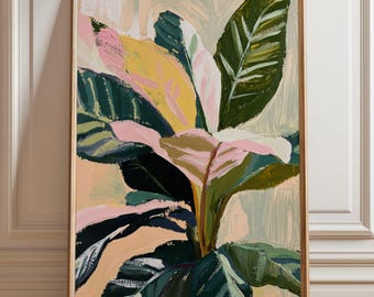 neon sage calathea print | greenery wall art | abstract botanical poster | modern tropical foliage art print | minimalist plant leaf print