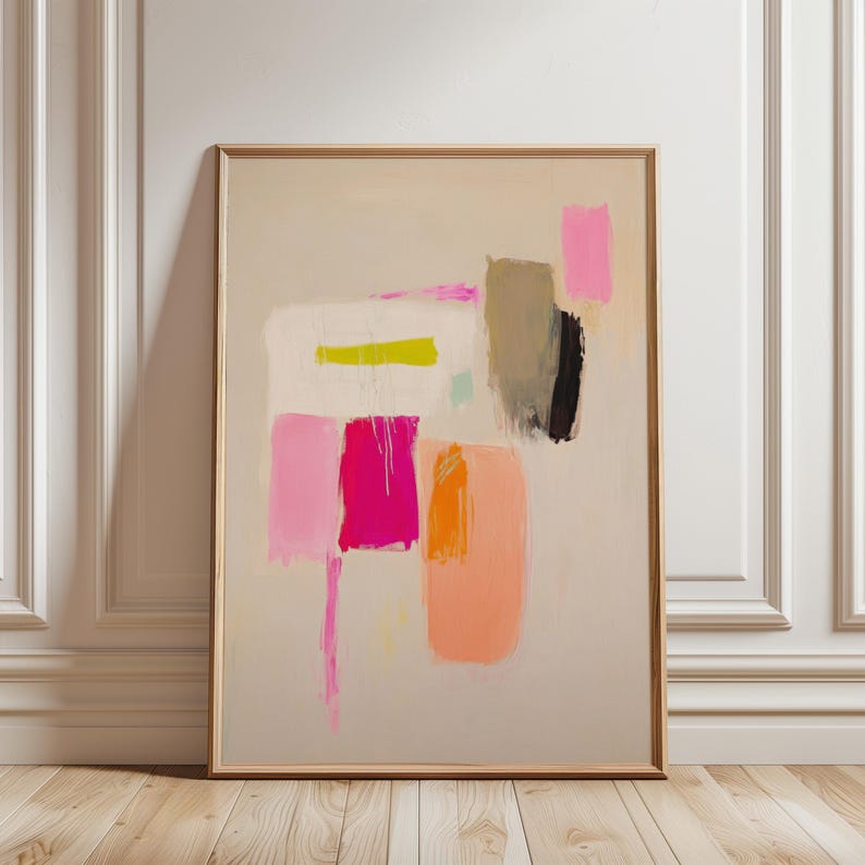 vibrant abstract wabi sabi art print | minimalist mid-century color field poster | boho modern Scandi inspired neon pink gallery wall art | contemporary color block print | modern abstract expressionist minimalist wall art | statement wall art | pink and earthy tones dopamine decor fine art print | peach wall art