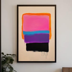 modern minimalist abstract wall art | color block painting | bold neon pink & orange artwork | contemporary vibrant decor | color gradient art | purple wall art | mid-century wall art | retro print