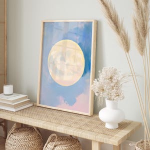 pastel moon art print | dreamy full moon painting | celestial wall decor | soft aesthetic boho minimalist decor | nursery art print | whimsical mystical full moon eclectic gallery wall art