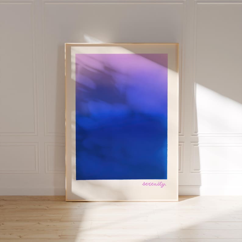 gradient art print | ethereal dopamine decor | blue & purple abstract color field poster | calming color therapy print | soft aesthetic art | typography | serenity decor | meditation poster | contemporary lavender and blue ombre art print | moody wall art