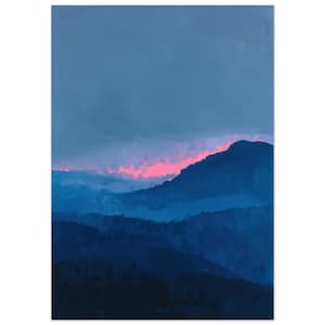 minimalist blue mountain landscape print | abstract dreamy sunset poster | blue & pink nursery decor | serene moody blue nature wall art | misty foggy mountain print | tranquil nature artwork
