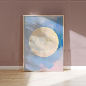 pastel moon art print | dreamy full moon painting | celestial wall decor | soft aesthetic boho minimalist decor | nursery art print | whimsical mystical full moon eclectic gallery wall art