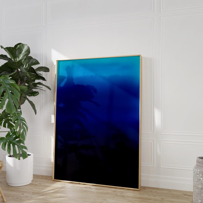 midnight blue and turquoise gradient abstract art print | calming modern minimalist wall art | moody ocean inspired decor | color field art | atmospheric deep blue wall art | indigo wall art | dark blue serene art print | meditation wall art | color therapy art | elegant contemporary blue art