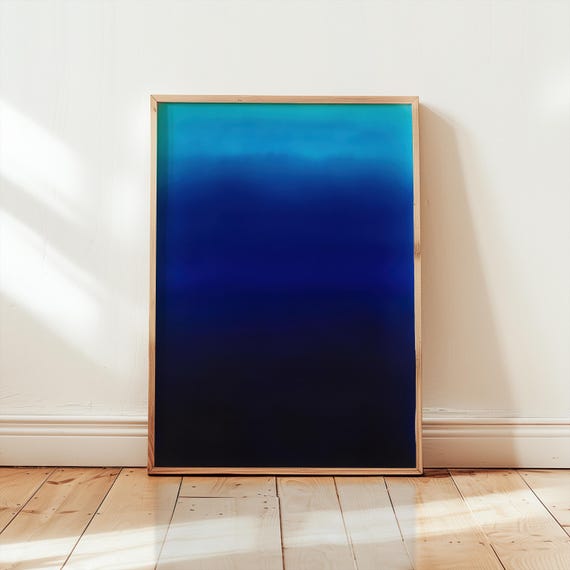 midnight blue and turquoise gradient abstract art print | calming modern minimalist wall art | moody ocean inspired decor | color field art