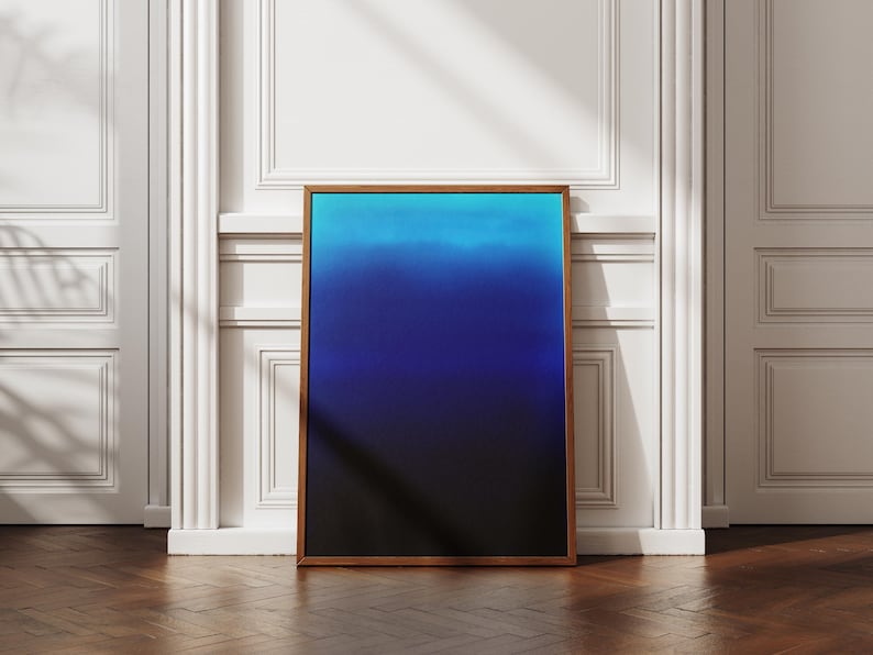 midnight blue and turquoise gradient abstract art print | calming modern minimalist wall art | moody ocean inspired decor | color field art | atmospheric deep blue wall art | indigo wall art | dark blue serene art print | meditation wall art | color therapy art | elegant contemporary blue art