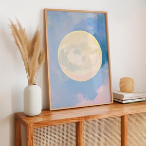 pastel moon art print | dreamy full moon painting | celestial wall decor | soft aesthetic boho minimalist decor | nursery art print | whimsical mystical full moon eclectic gallery wall art