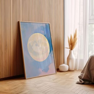 pastel moon art print | dreamy full moon painting | celestial wall decor | soft aesthetic boho minimalist decor | nursery art print | whimsical mystical full moon eclectic gallery wall art
