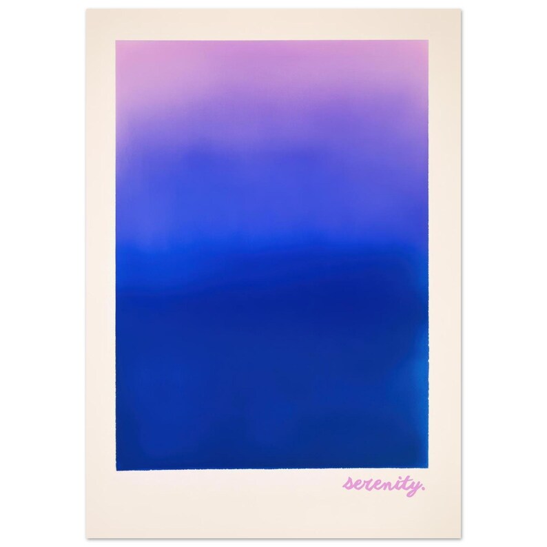 gradient art print | ethereal dopamine decor | blue & purple abstract color field poster | calming color therapy print | soft aesthetic art | typography | serenity decor | meditation poster | contemporary lavender and blue ombre art print | moody wall art