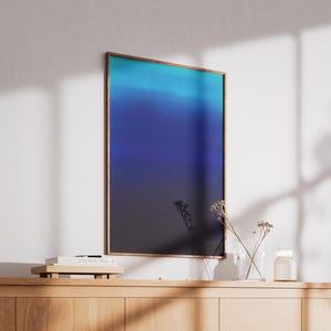 midnight blue and turquoise gradient abstract art print | calming modern minimalist wall art | moody ocean inspired decor | color field art | atmospheric deep blue wall art | indigo wall art | dark blue serene art print | meditation wall art | color therapy art | elegant contemporary blue art