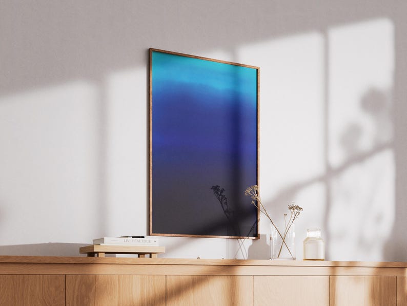 midnight blue and turquoise gradient abstract art print | calming modern minimalist wall art | moody ocean inspired decor | color field art | atmospheric deep blue wall art | indigo wall art | dark blue serene art print | meditation wall art | color therapy art | elegant contemporary blue art