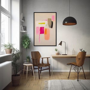 vibrant abstract wabi sabi art print | minimalist mid-century color field poster | boho modern Scandi inspired neon pink gallery wall art | contemporary color block print | modern abstract expressionist minimalist wall art | statement wall art | pink and earthy tones dopamine decor fine art print | peach wall art