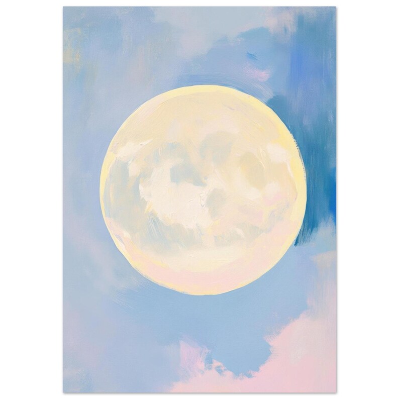 pastel moon art print | dreamy full moon painting | celestial wall decor | soft aesthetic boho minimalist decor | nursery art print | whimsical mystical full moon eclectic gallery wall art