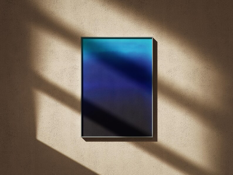 midnight blue and turquoise gradient abstract art print | calming modern minimalist wall art | moody ocean inspired decor | color field art | atmospheric deep blue wall art | indigo wall art | dark blue serene art print | meditation wall art | color therapy art | elegant contemporary blue art